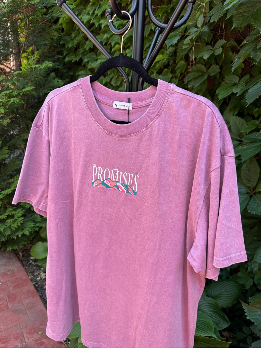 Elevated Faith - God Keeps His Promises Women's Washed Pink Short Sleeve Tee